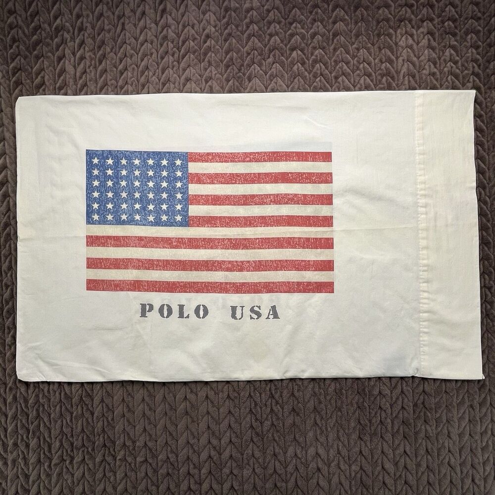 Vintage Polo Ralph Lauren Pillowcase American Flag USA Standard 19x30” Cotton